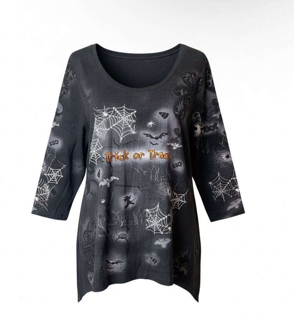 Collection Etc. Halloween Trick or Treat Spider Web Tunic Top Size L
